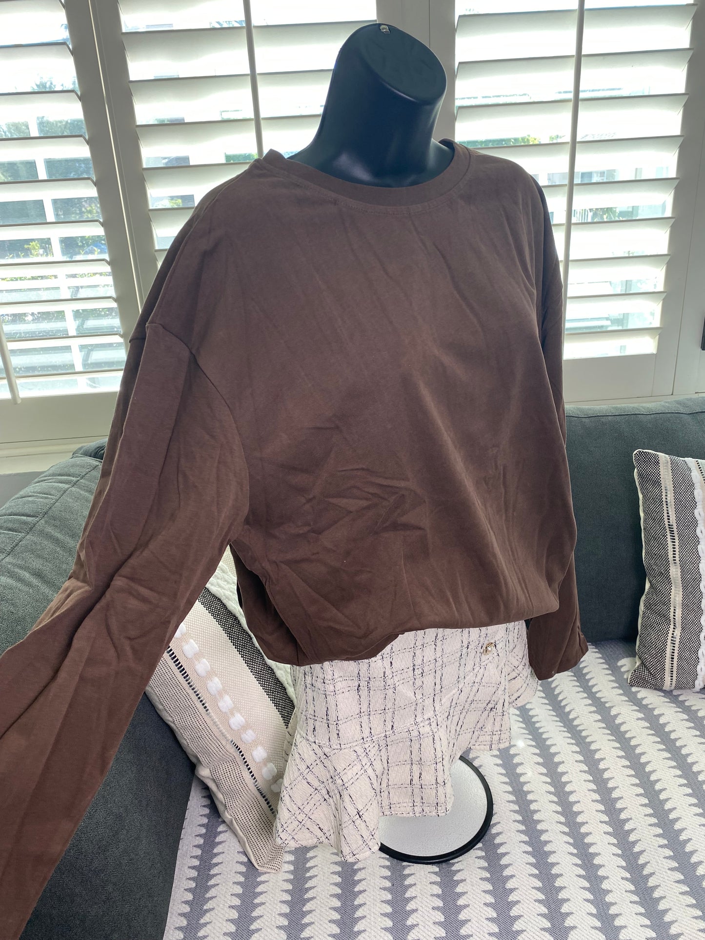 Loose Plain Brown Long Sleeve