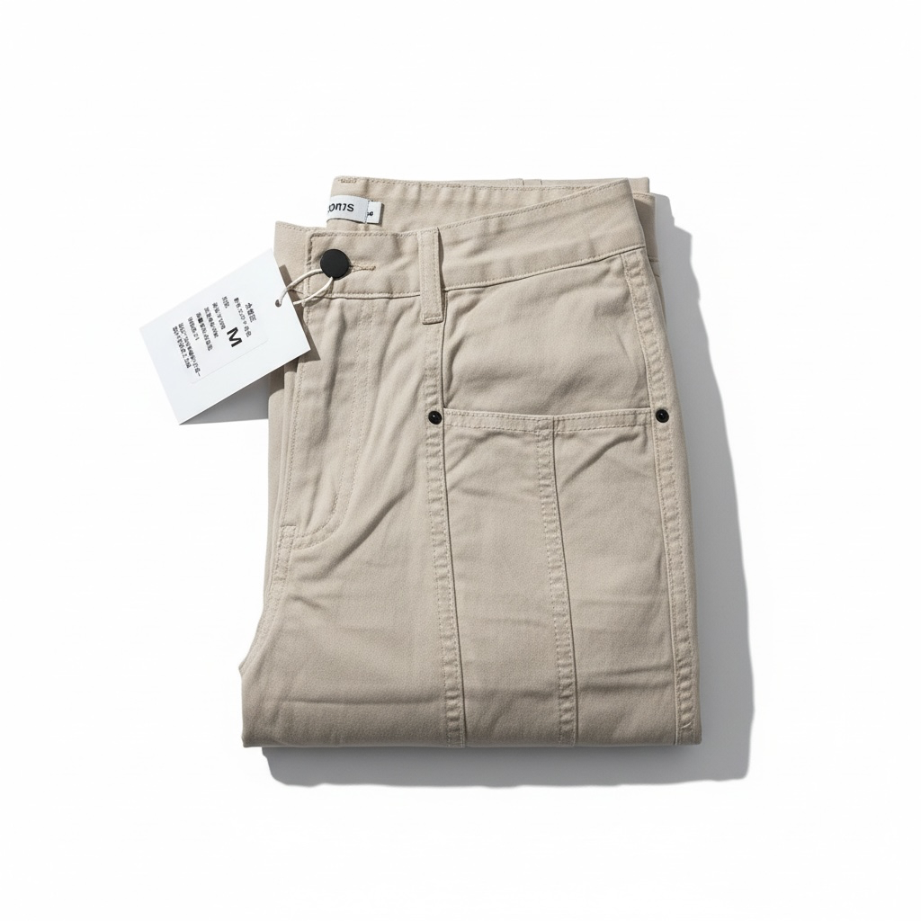 JJACollection beige cotton wide-leg pants with seam detailing and mid-rise waist.