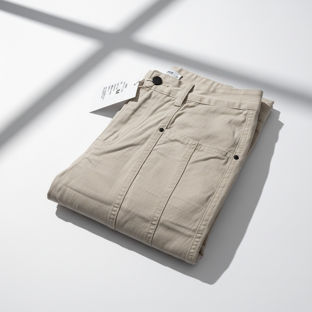JJACollection beige cotton wide-leg pants with seam detailing and five-pocket design.