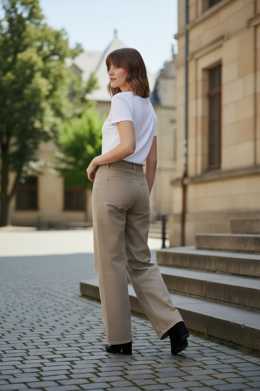 JJACollection neutral wide leg denim jeans with a mid-rise waist and five-pocket design.